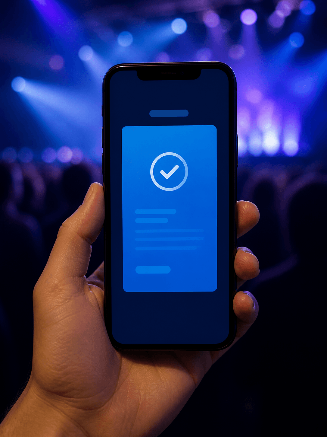 A fan holding a phone with a digital ticket confirmation.
